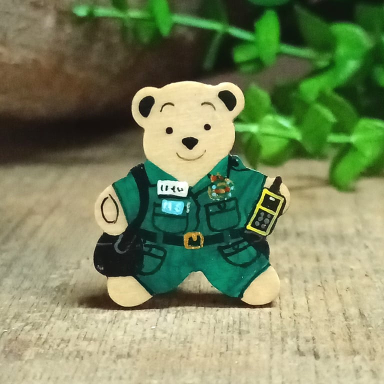 Paramedic Gift, Handmade Personalised Paramedic Bear Lanyard Badge Pin