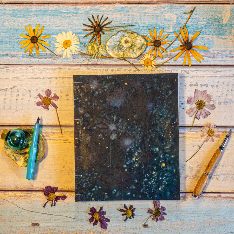 8 by 10 inch Journal Cyanotype Prints on Rhesho Paper, Poppies and Daisies (059)