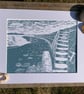 Original Lino print of the Cobb at Lyme Regis