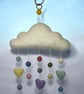 Large Felted Cloud with pastel felt balls and hearts, nursery decor