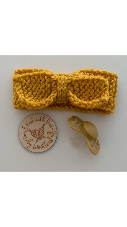 Handknitted Bow Headband - 0-3 months