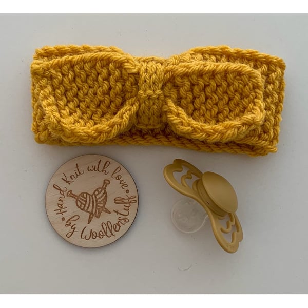 Handknitted Bow Headband - 0-3 months