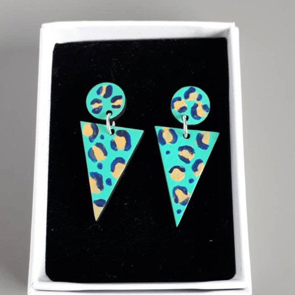 Leopard Print Painted Two-part Dangly Earring with Triangle