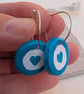 Hand-painted blue heart polymer clay and sterling silver hoop earrings  - Image 5