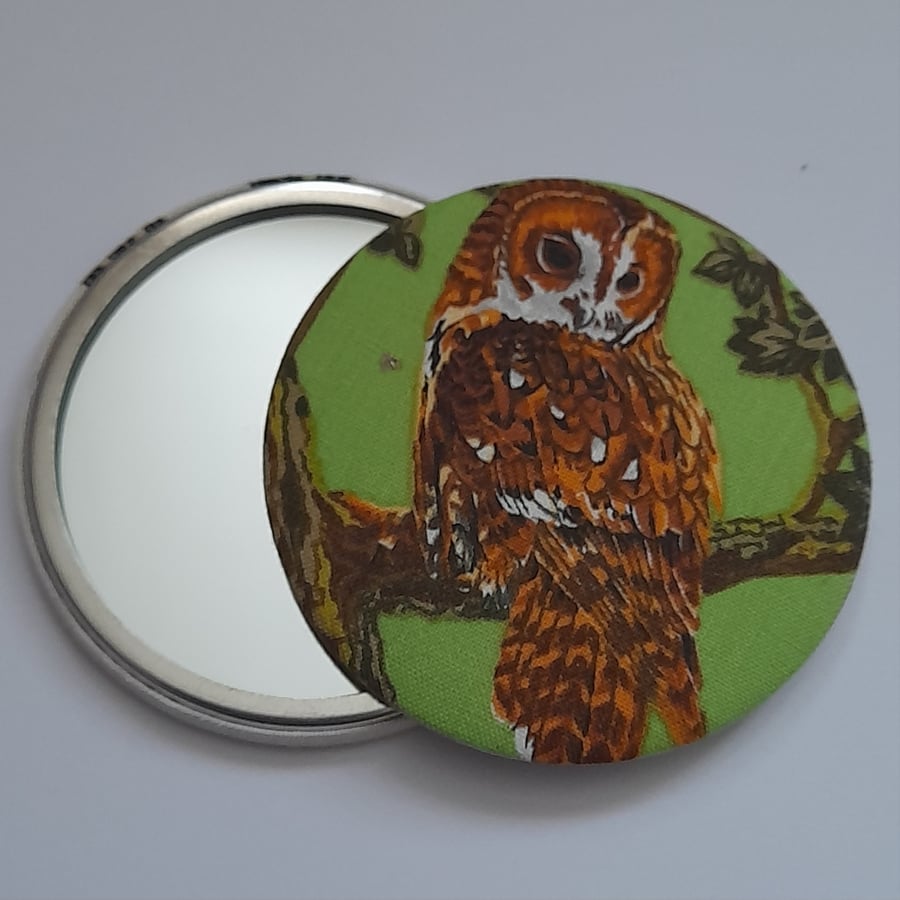 Owl Design Fabric Backed Pocket Mirror