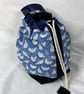 Large Cotton Canvas Drawstring Project Bag Black & Blue Hens - Image 2
