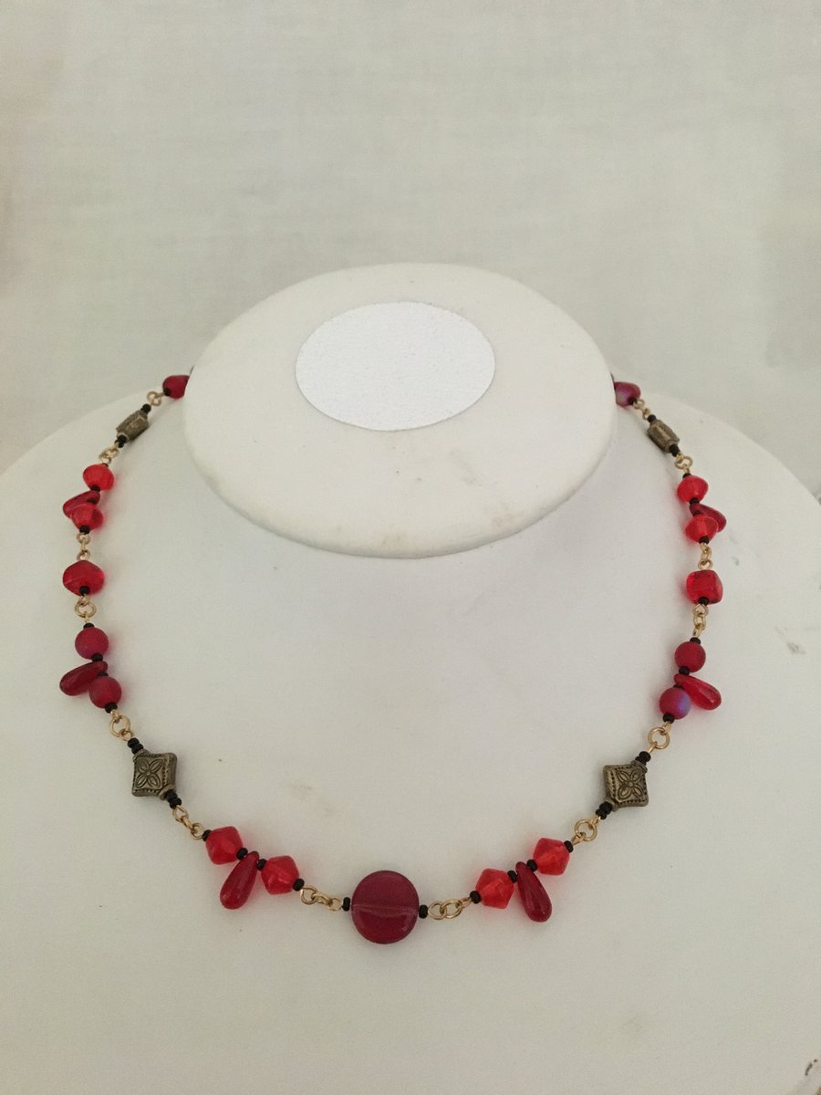 Red and Gold Beaded Necklace