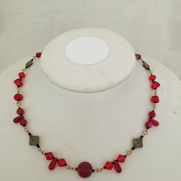 Red and Gold Beaded Necklace