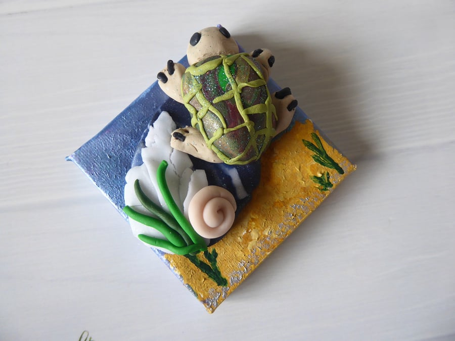 Turtle Mini Painting, Mini Canvas Painting