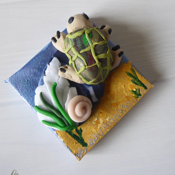 Turtle Mini Painting, Mini Canvas Painting
