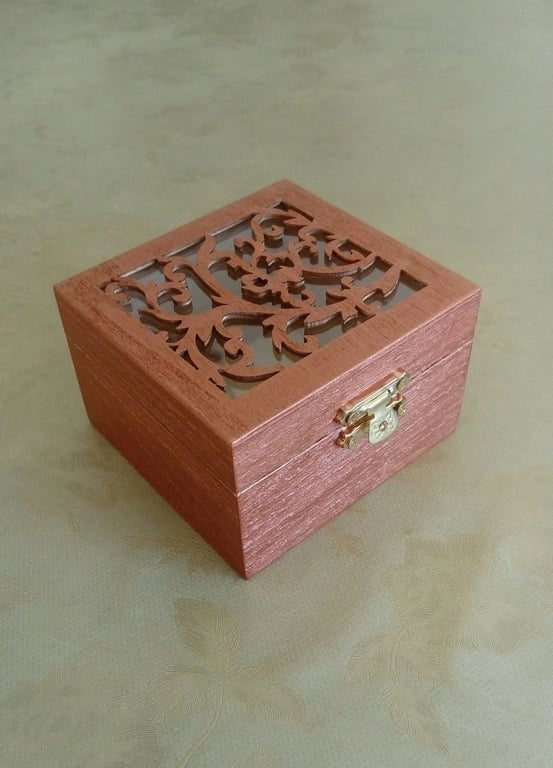Handmade Wooden Jewelry Box: Painted Keepsake Box with Golden Clasp