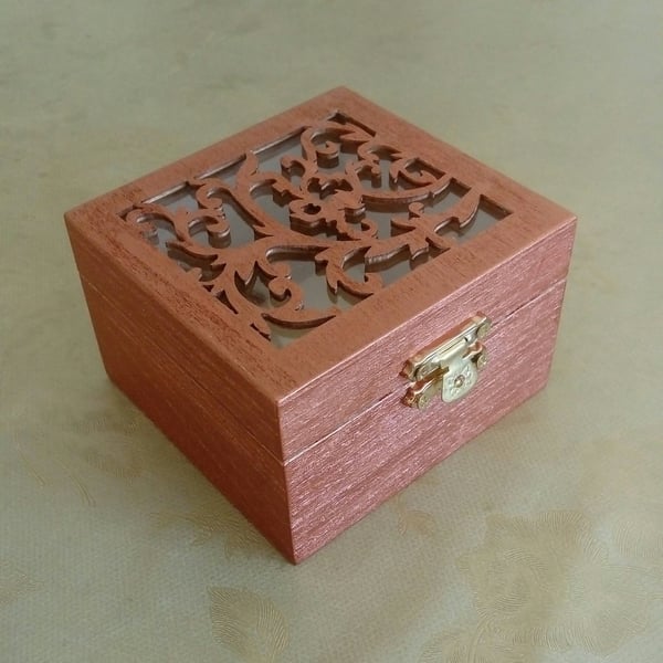 Handmade Wooden Jewelry Box: Painted Keepsake Box with Golden Clasp
