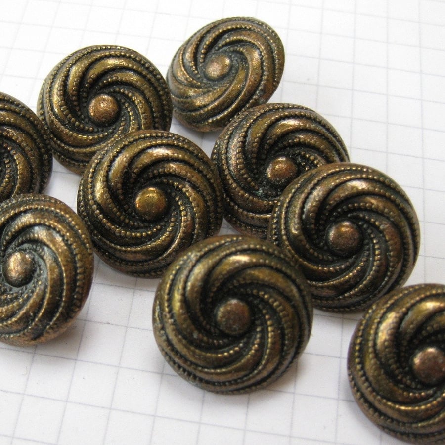 10 Small Copper Swirl Shank Buttons