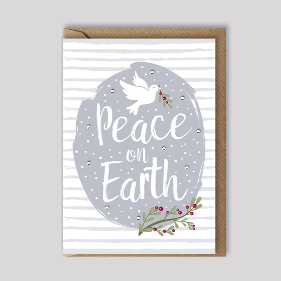 Christmas card - peace on earth - dove card - hand finished