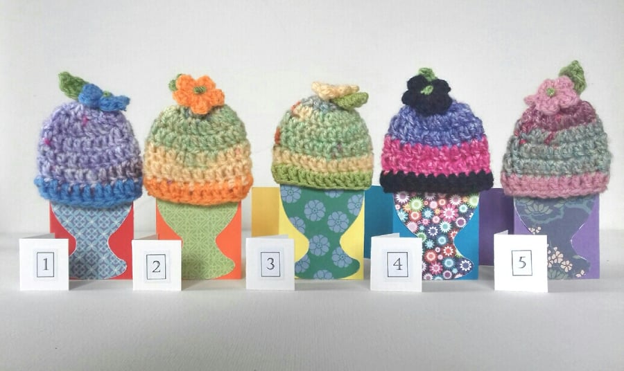 Reserved for Susan Egg Cosy Cards 1 to 5