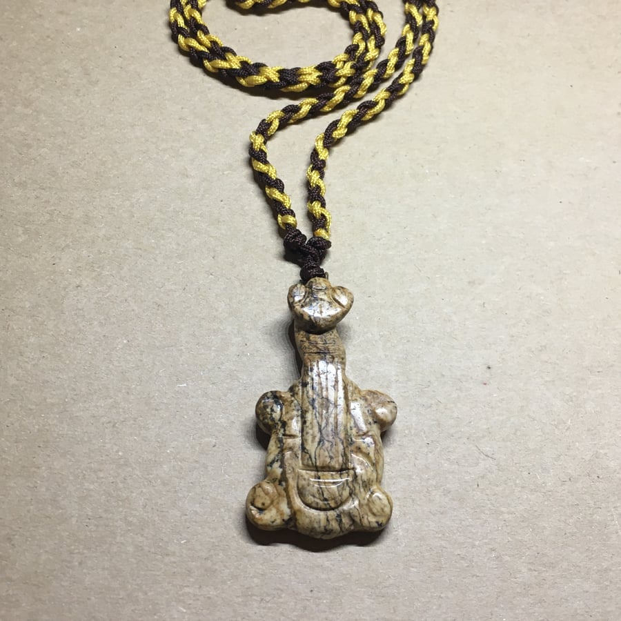 Upcycled Picture Jasper gemstone Chinese instrument design pendant necklace