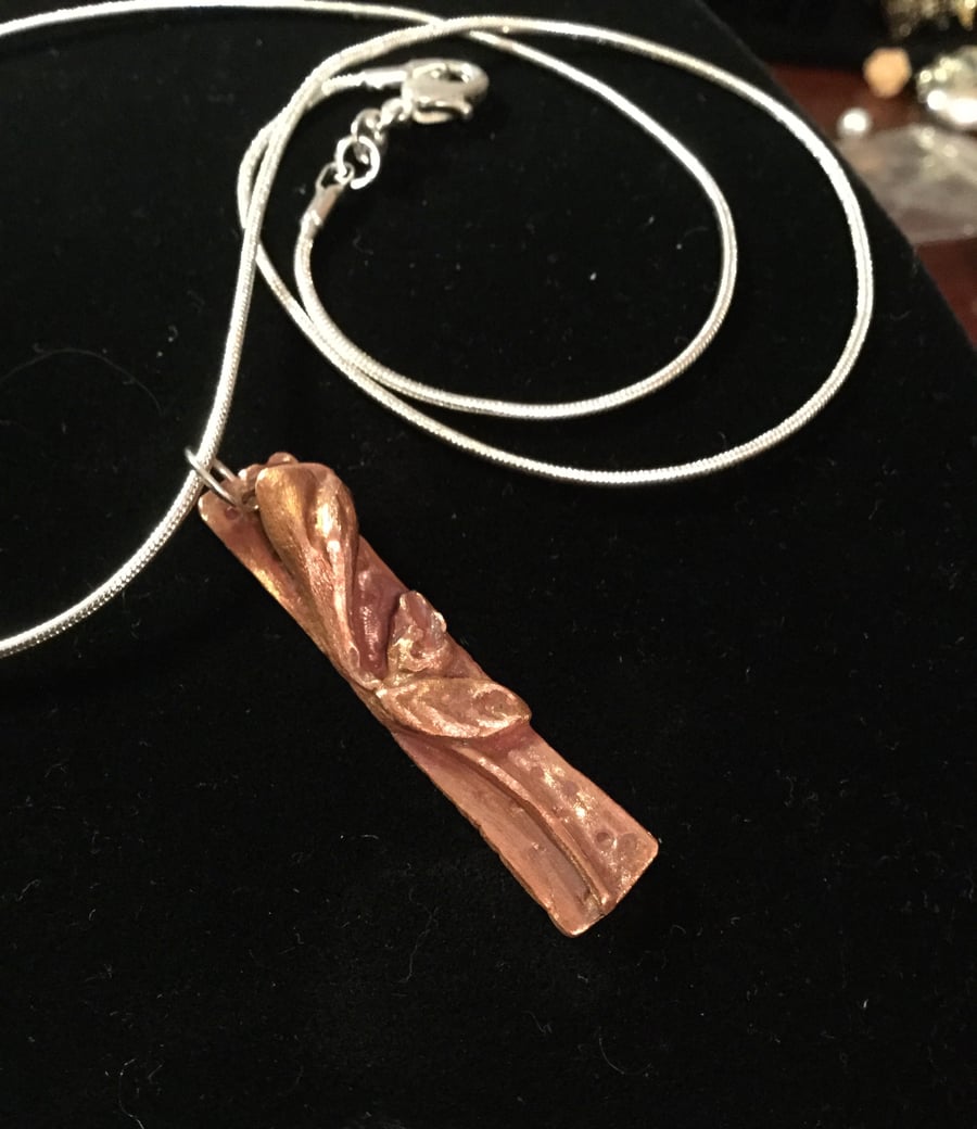 Handmade crafted from scratch copper 3d rosebud pendant on 925 silver chain