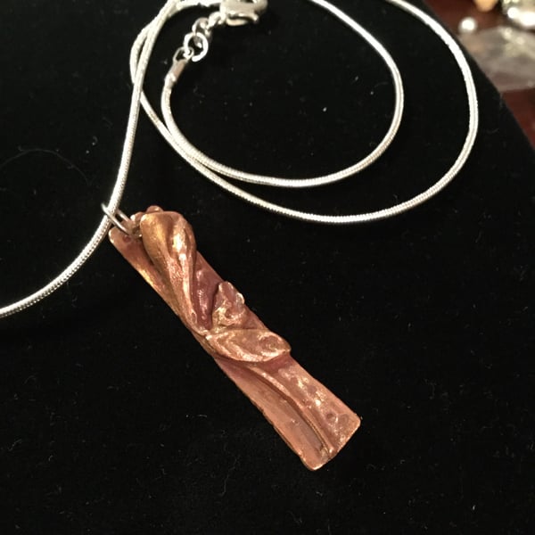 Handmade crafted from scratch copper 3d rosebud pendant on 925 silver chain