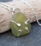 Yellow Lime Sea glass and Silver Pendant Necklace, Hug Necklace 