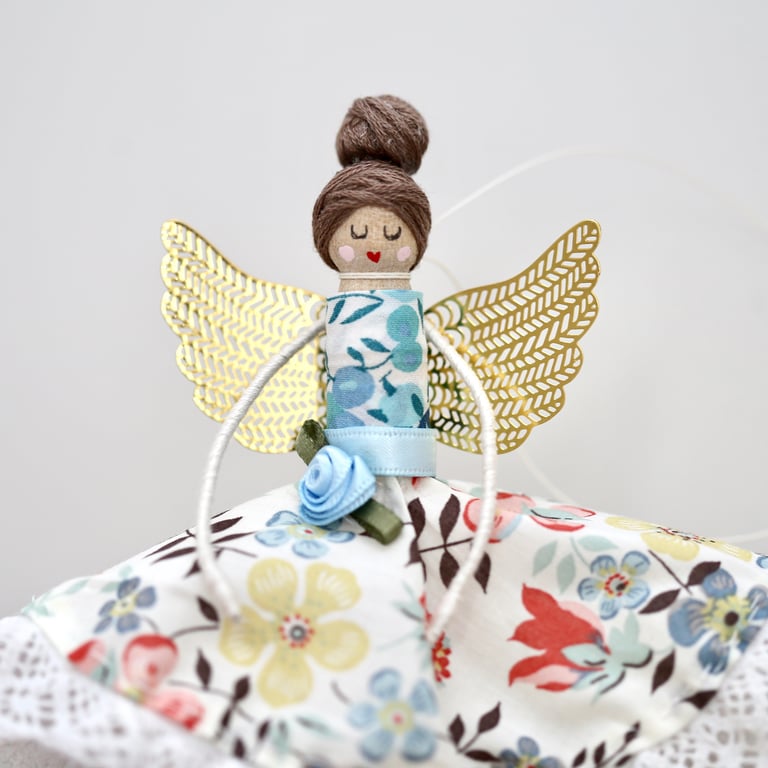 Liberty London 'Edenham, Tana Lawn' Fabric Handmade Peg Doll (brown hair)