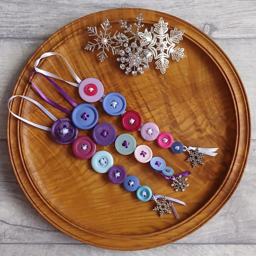 Set of 3 Frosty Button Dangle Christmas Tree Decorations, Christmas Decorations