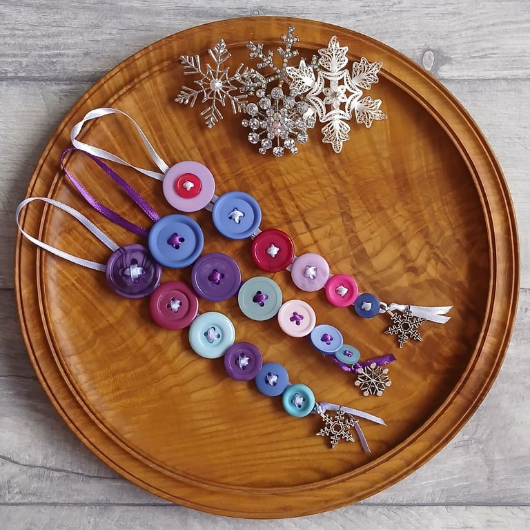 Set of 3 Frosty Button Dangle Christmas Tree Decorations, Christmas Decorations