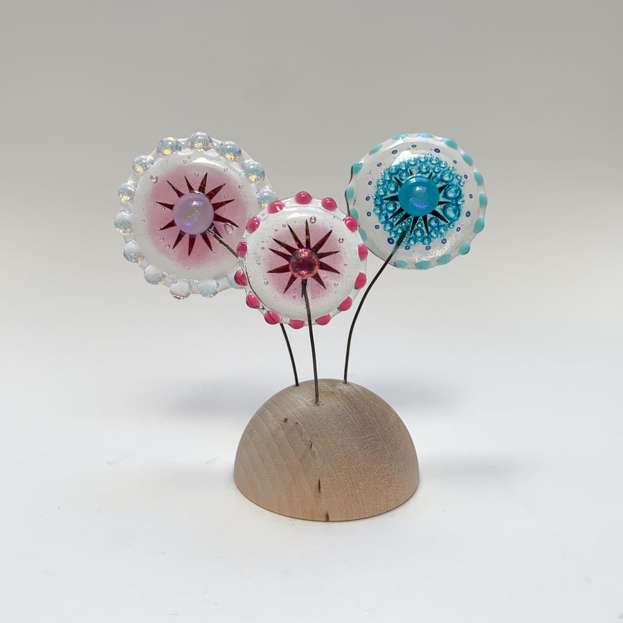 Fused Glass Moon Flowers (Design 3) - Handmade Glass Sculpture