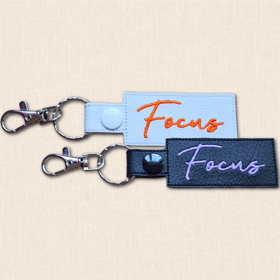 Focus Keyring - Positive Embroidered Faux Leather Bag Charm