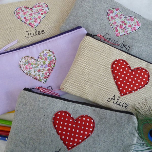 Heart Personalised Pencil Case - Custom Pen Case Love Gift