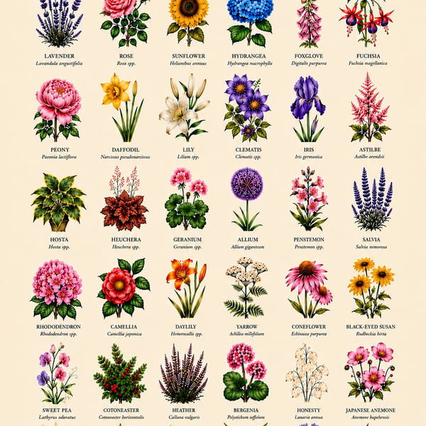 Vintage flower art chart