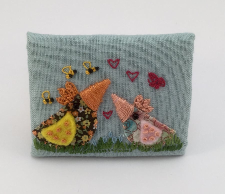 Textile Brooch "Mother and baby"