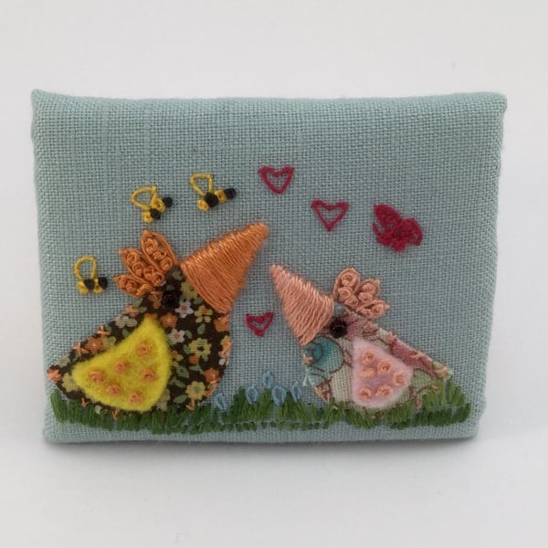 Textile Brooch "Mother and baby"