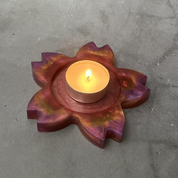 Flower Tealight Holder Red Phoenix Glow