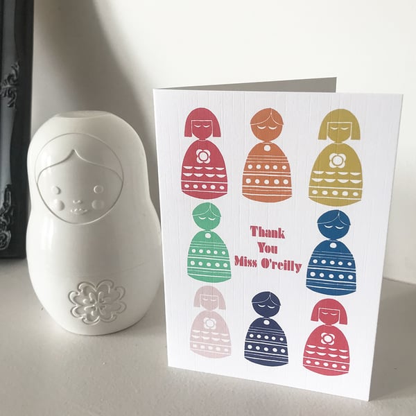 Personalised 'Rainbow Babushka boys & girls' Thank you teacher card