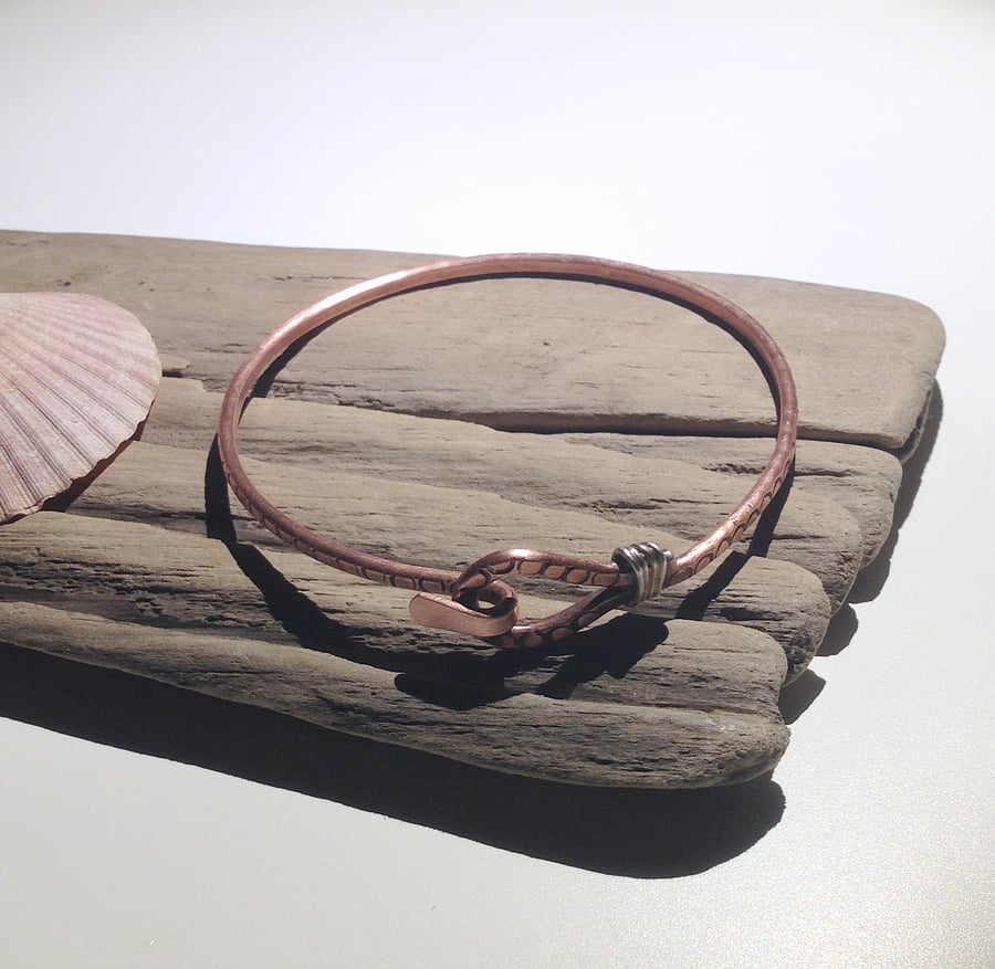 Hand Crafted Hammered Copper Clasp Bangle - UK Free Post