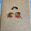 Fused glass robins and mistletoe card