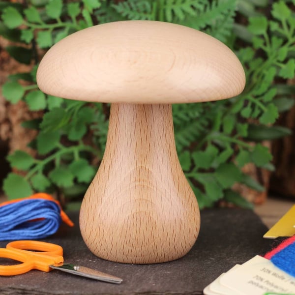 Large hand made tabletop wooden darning mushroom, ideal for visible mending 