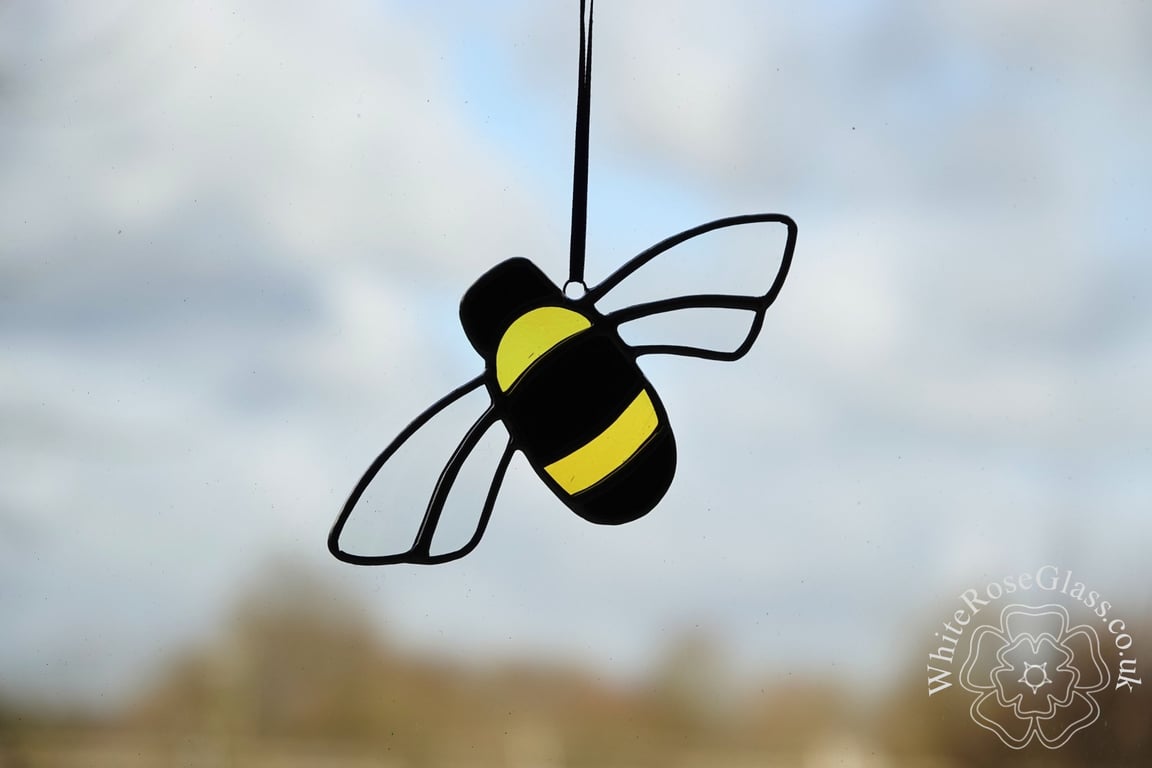 Stained Glass Large Yellow & Black Bee Suncatcher