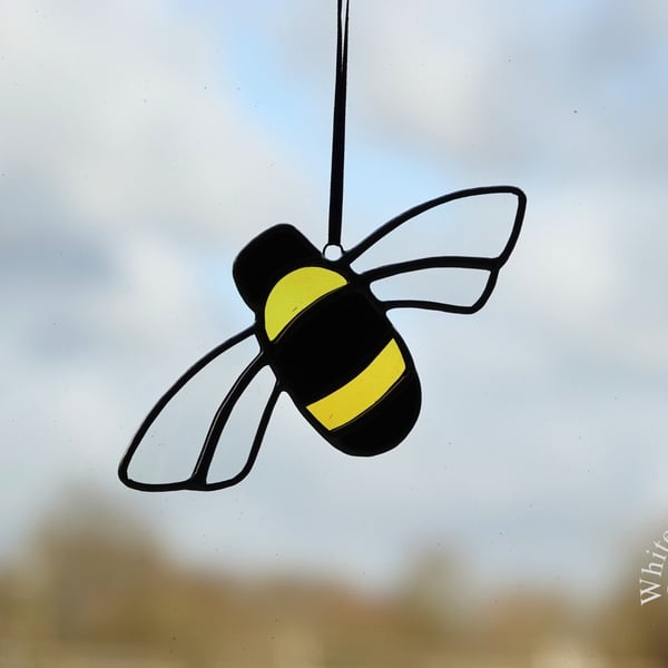 Stained Glass Large Yellow & Black Bee Suncatcher