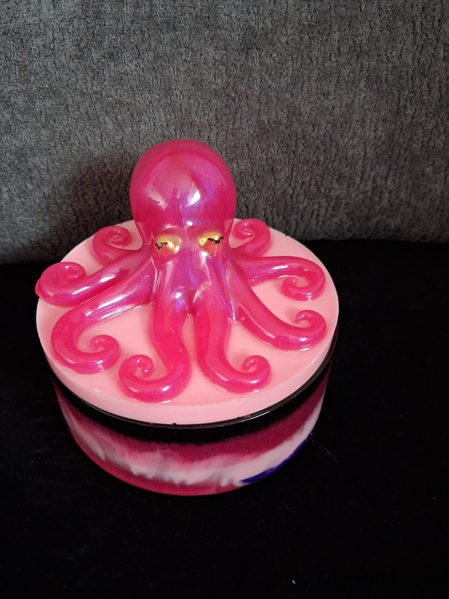 Handmade pink octopus epoxy resin decorative pot with lid.