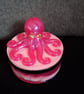 Handmade pink octopus epoxy resin decorative pot with lid.