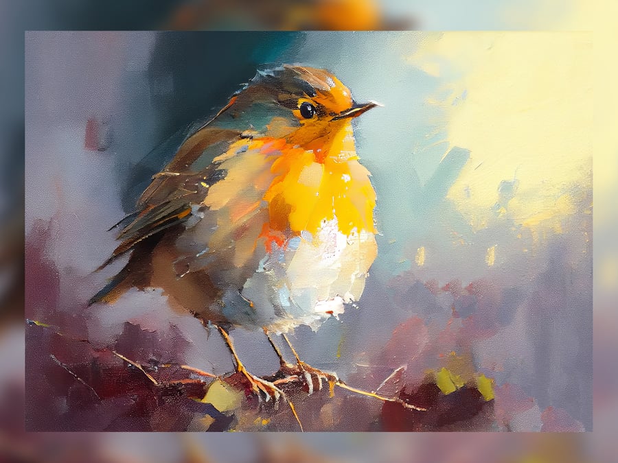 Charming Robin Bird Art Print 5x7 - Colorful Avian Wall Art Decor