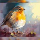 Charming Robin Bird Art Print 5x7 - Colorful Avian Wall Art Decor