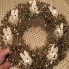 Bunny Rabbit Bauble Head Christmas Wreath Tinsel White Gold