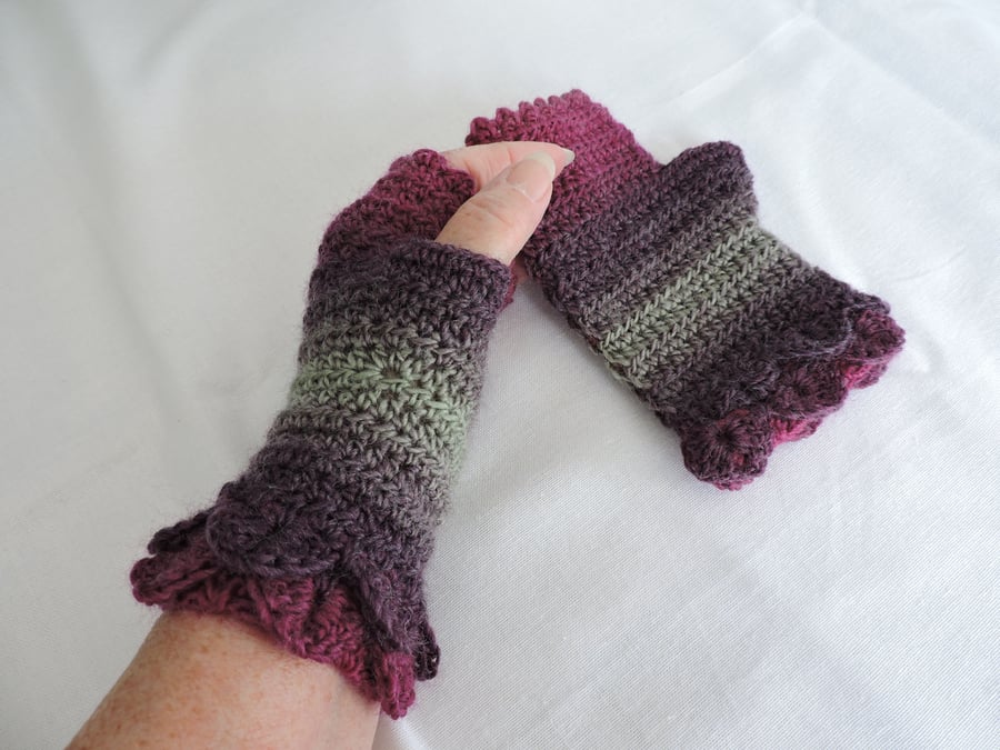 Fingerless Mitts with Dragon Scale Cuffs Adults  Magenta Sage Purple Sale