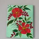 Floral canvas painting acrylic painting  glitter outline 