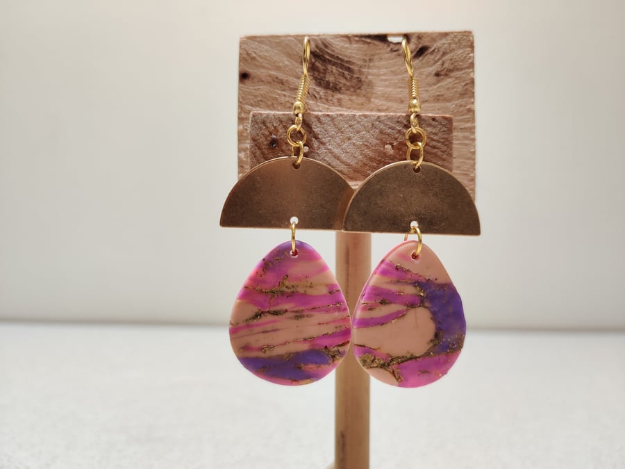 Mermaid Abstract pattern pebble dangle earrings 
