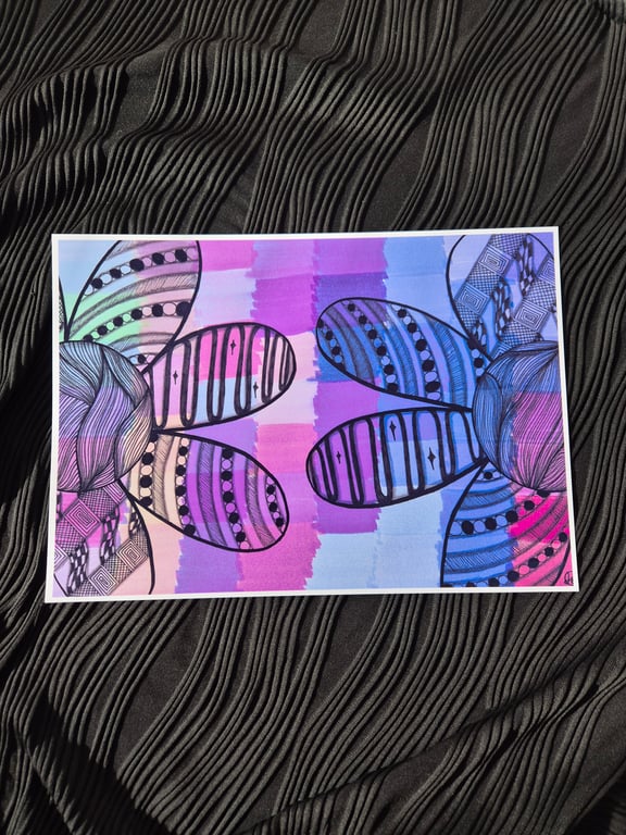 Abstract Art Print - A4 Unframed Flower Pattern Art