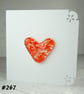 Handcrafted orange-red speckled heart fused glass blank card (267)