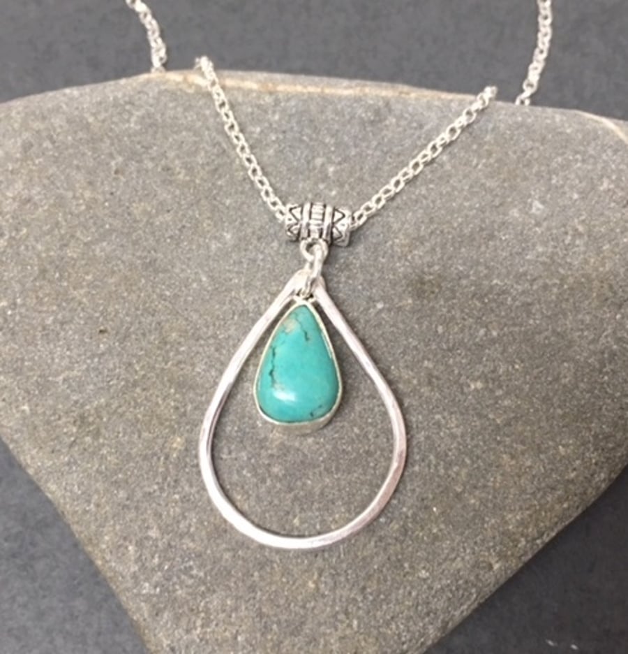 Sterling Silver Turquoise Teardrop Pendant Necklace